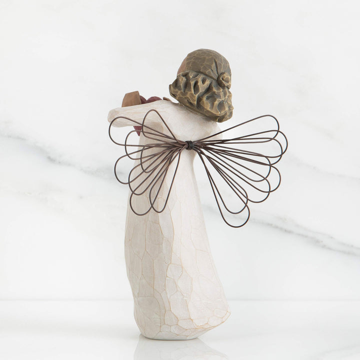 with Love Angel, You are Loved, Figure Holding Out Red Heart, Gift for Wedding, Anniversary or Valentine’s Day, Sculpted Hand-Painted Darker-Skin Figure
