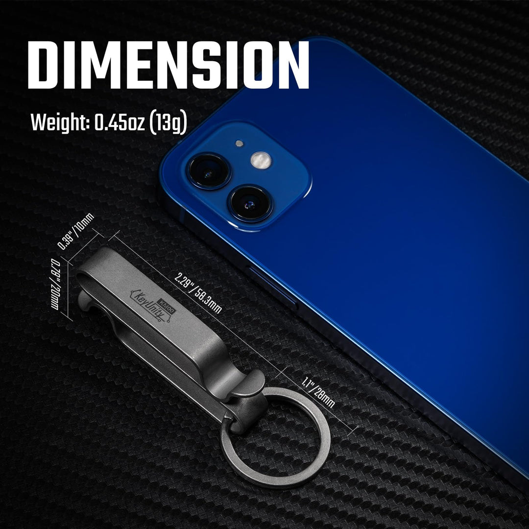 KM00 Titanium Belt Loop Keychain Clip Double Side Quick Release Key Holder with Detachable Key Ring (Stonewashed)