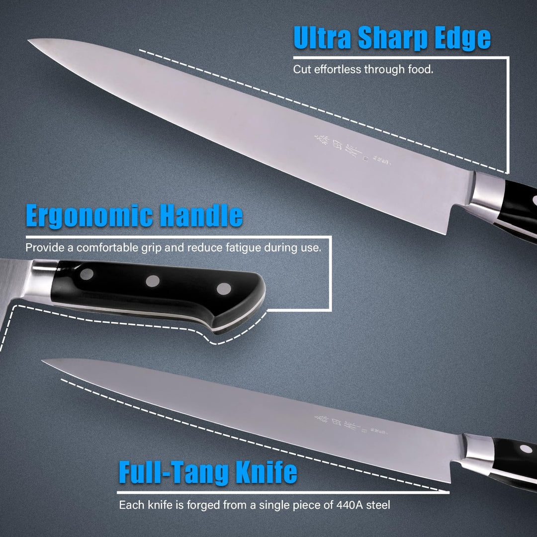 Japanese Chef Knife 9.5 inch, Professional Gyuto Chef Knife, High Carbon Stainless Steel Sharp Sashimi Knife with Blue Ergonomic Handle, Sushi Knife for Household or Valentines Day Gifts