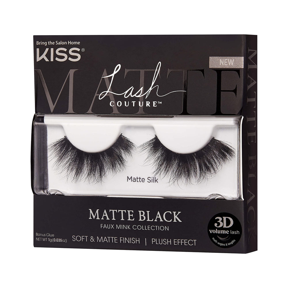 Lash Couture Matte Black Faux Mink Collection, False Eyelashes 1-Pack, Soft Real Mink Texture & Matte Finish, High Impact Color, 3D Volume, Knot-Free Lash Band, Reusable, Matte Silk, 1 Pair