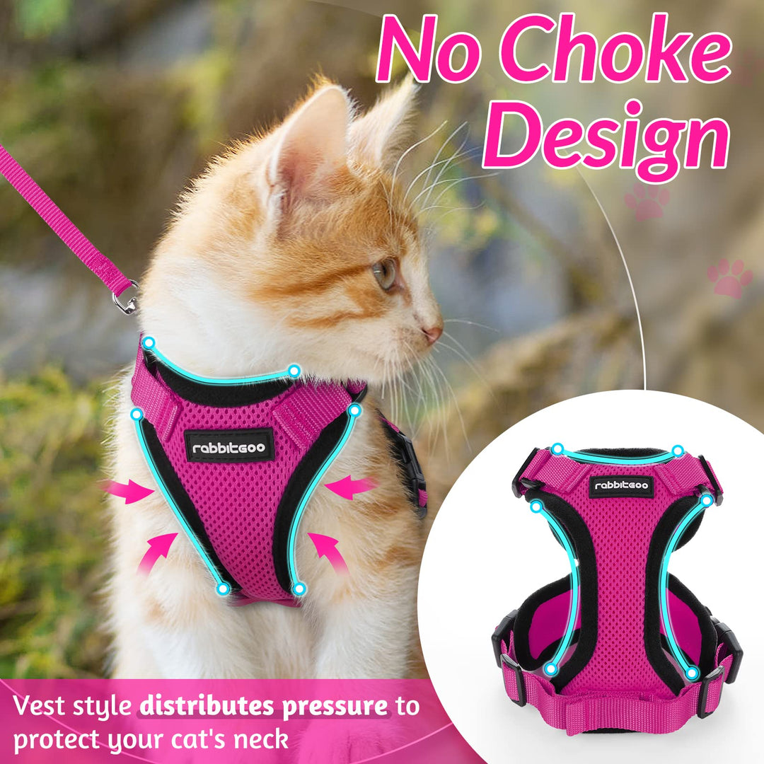 Cat Harness and Leash for Walking, Escape Proof Soft Adjustable Vest Harnesses for Cats, Easy Control Breathable Reflective Strips Jacket, Rose Red, XS