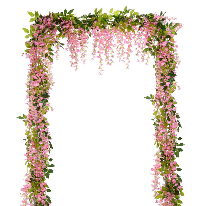 Wisteria Artificial Flowers Garland, 4 Pcs Total 28.8ft Artificial Wisteria Vine Silk Hanging Flower for Home Garden Outdoor Ceremony Wedding Arch Floral Decor (Pink)