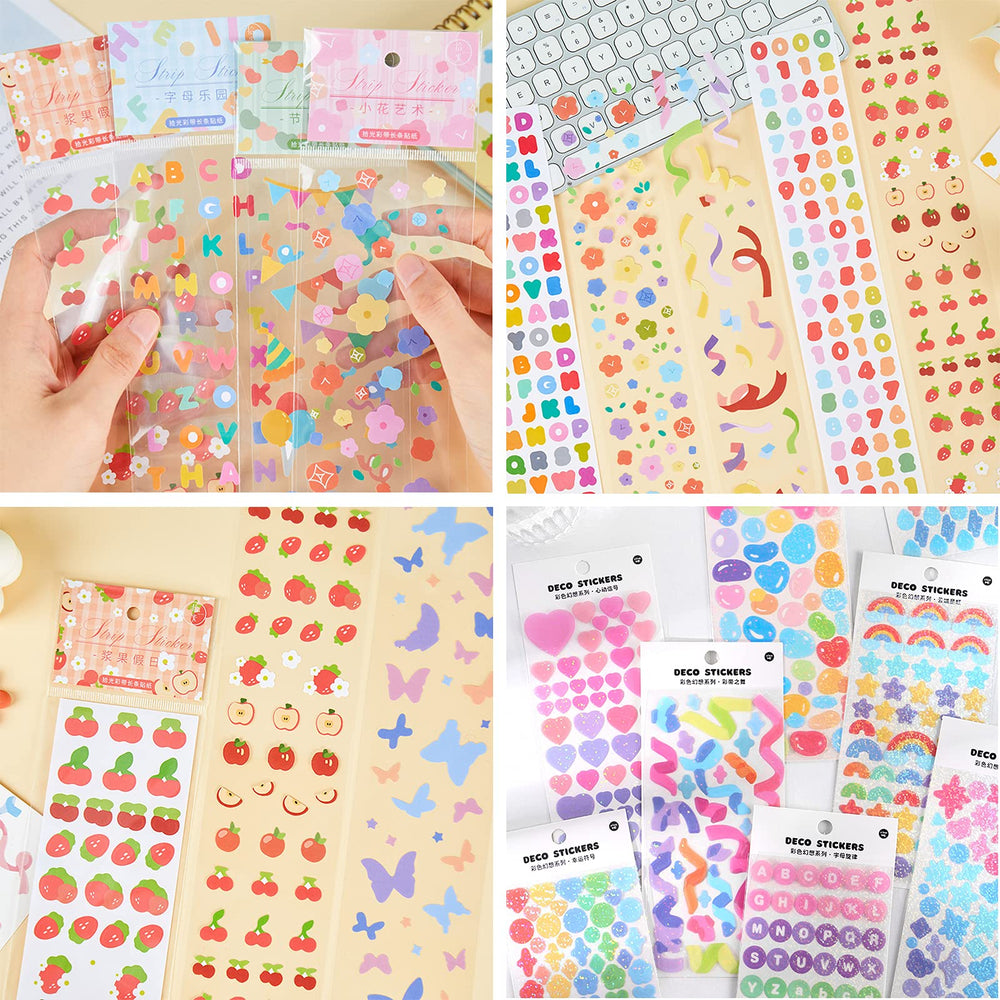 20 Sheets Colorful Heart Ribbon Alphabet Photocard Stickers,DIY Kpop Stickers for Arts Greeting Cards Scrap Books Home Decoration Crafts
