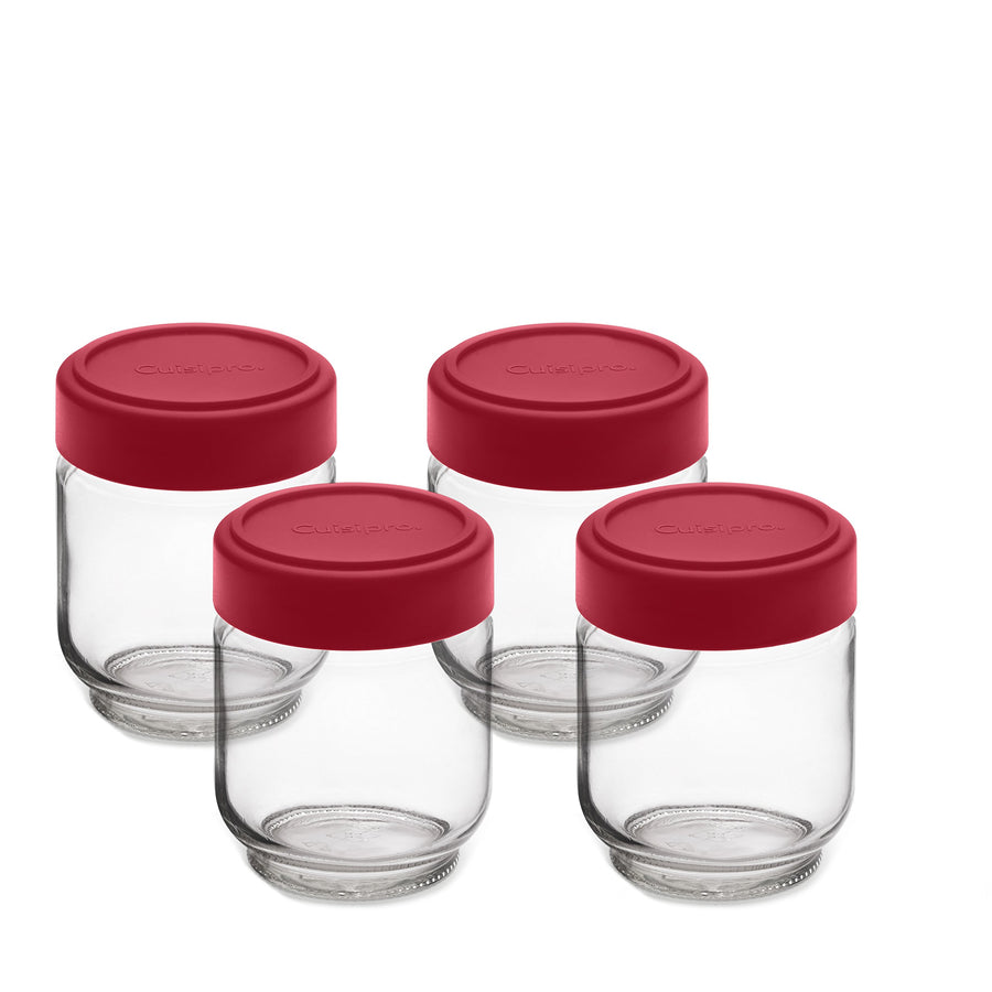 6 Ounce Glass Jars (Set of 4), Glass/Red