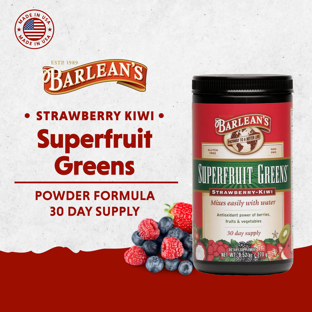 Barlean's Strawberry Kiwi Superfruit Greens Powder,