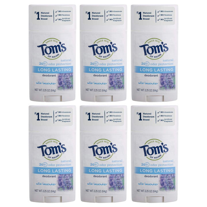 Tom&#39;s of Maine Natural Deodorant Stick, Aluminum-free, Lavender, 2.25 Ounce Stick, Pack of 6