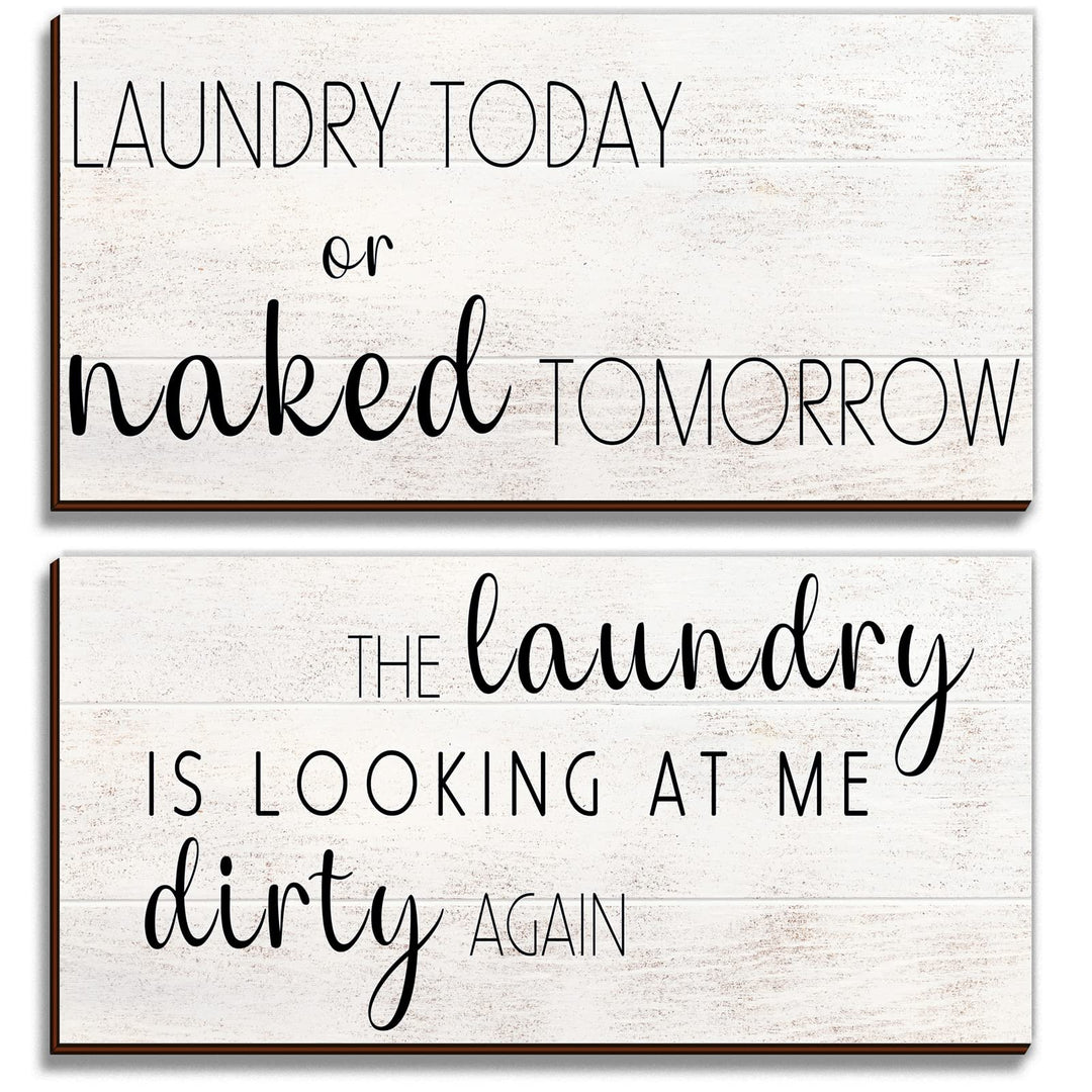 2 Pieces Laundry Room Decor, Farmhouse Laundry Signs, Wall Decor Laundry Room Signs for Home, Laundry Room, Bathroom, 12 x 6 Inch