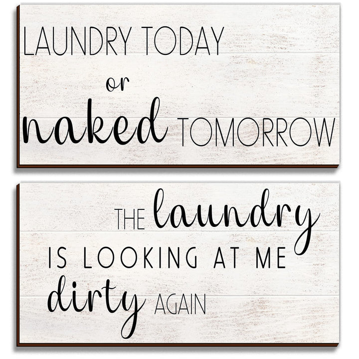 2 Pieces Laundry Room Decor, Farmhouse Laundry Signs, Wall Decor Laundry Room Signs for Home, Laundry Room, Bathroom, 12 x 6 Inch