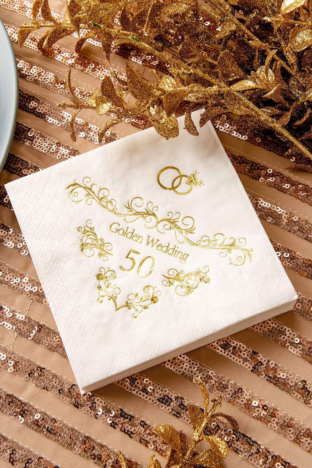 Crisky 50th Wedding Anniversaray Napkins Golden Cocktai