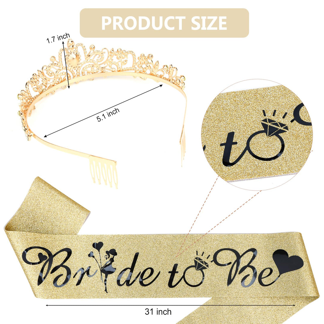 Bride To Be Set,Rhinestone Tiara &amp; Bride To Be Sash,Gold Bachelorette Party Decorations,Bridal Shower Gift,Crowns for Women