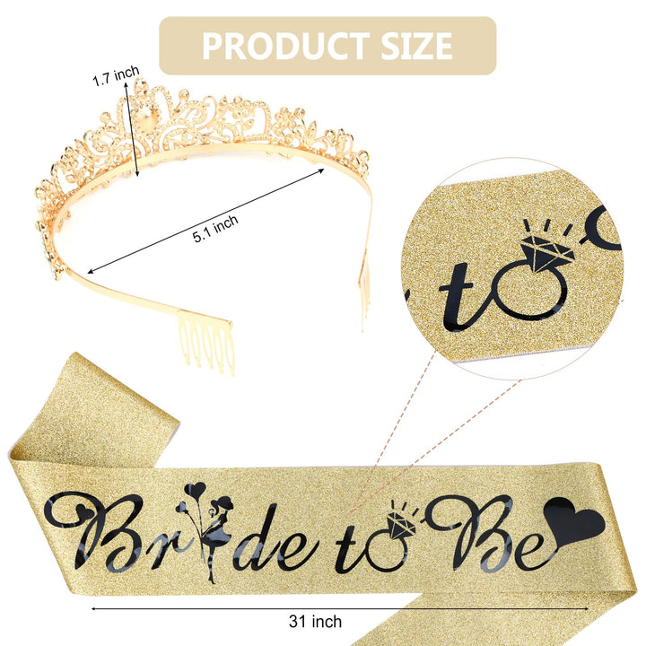 Bride To Be Set,Rhinestone Tiara &amp; Bride To Be Sash,Gold Bachelorette Party Decorations,Bridal Shower Gift,Crowns for Women