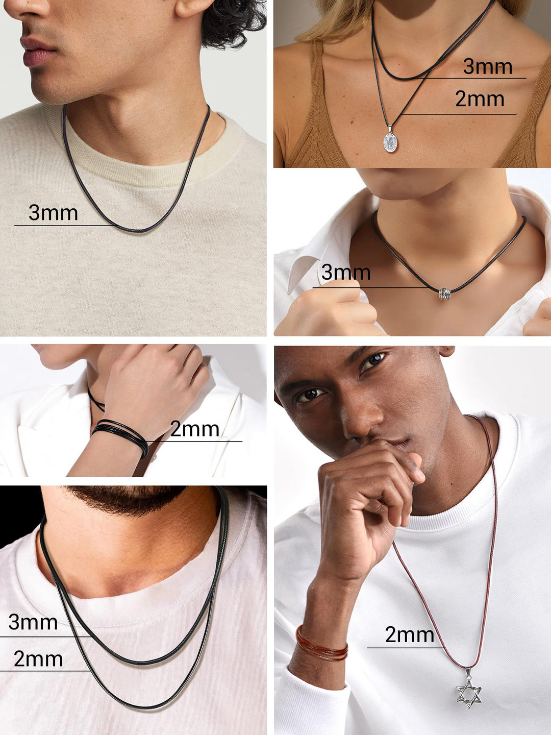 Black Necklace for Men Small Chain 28inch Long Necklaces Cord Necklace