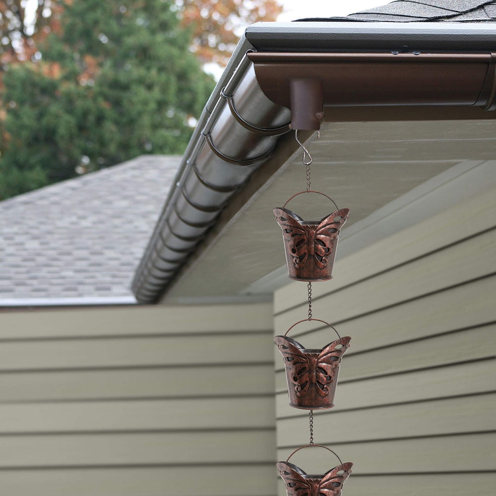 Iron Butterfly Decorative Rain Chain for Gutters | Unique Downspout Extension Home Décor | Rainwater Diverter with Rain Collector Cups is an Excellent Gift Idea for Housewarming, Birthday