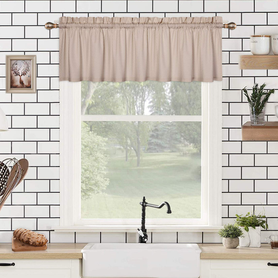 Cafe Curtains 24 Inch Length, Embossed Textured Soft Microfiber Rod Pocket Kitchen Tier Curtains for Windows Short Bathroom Window Curtains, Taupe, 30 Wx24 Lx2