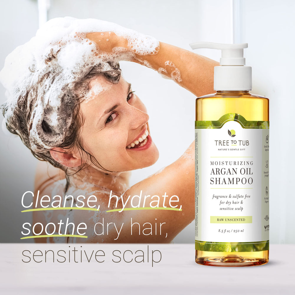 Fragrance Free Shampoo for Dry & Sensitive Scalp - Gentle Unscented Hydrating Hair Shampoo for Women & Men, Moisturizing Sulfate Free Shampoo w/Organic Argan Oil, All Natural Soapberry