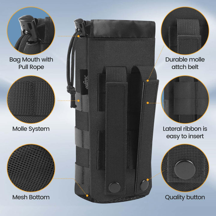 Molle Water Bottle Holder - Upgraded 1000D Nylon Tactical Molle Water Bottle Pouch, Sports Water Bottle Bag Bottom Mesh Lining Hydration Carrier for Camping, Climbing, Hiking and Travelling