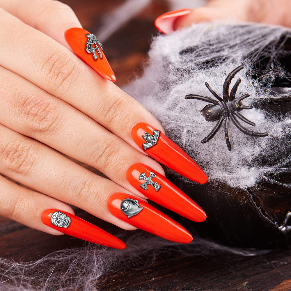 100 Pieces 3D Nail Art Charms Skull Ghost Bat Skeleton punk Hand Shape Nail Charms Halloween Metal 3D Nail Art Vintage Alloy Nail Decor for DIY Halloween Nail Tip Cellphone Crafts (Gun Black)
