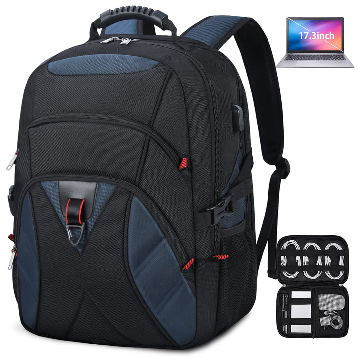 Laptop Backpack 17 Inch with Cable Organizers Large Travel Backpack for Men Women TSA Friendly Waterproof Backpack with USB Charging Port Work College Business Computer Bag for 17.3 Inch Laptop, Black
