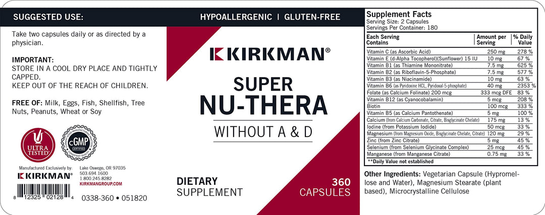 Kirkman Super Nu-Thera® w/o Vitamins A and D - Hypoalle