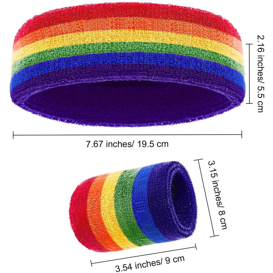 3 Pcs Sweatbands Set 80s Neon Sports Headband Tennis Striped Sweat Band Paris Sports Competitions Sports Games for Men Women Party Supplies(Rainbow,Striped Style)