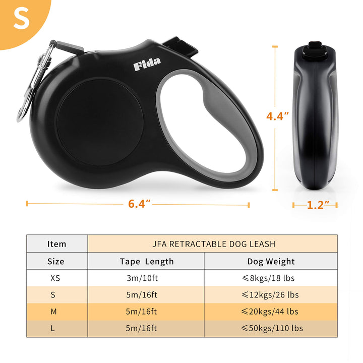 Fida Retractable Dog Leash, 16 ft Dog Walking Leash for