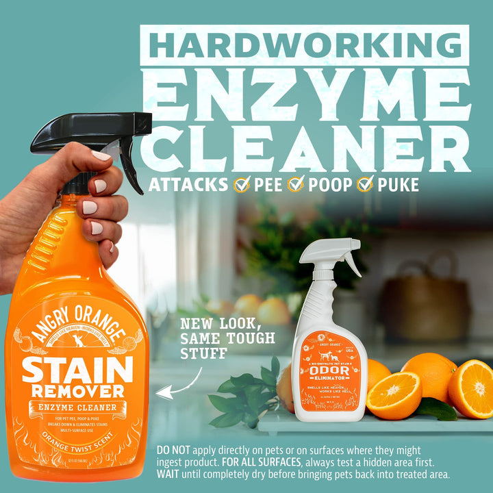 Angry Orange Stain Remover - 32oz Enzyme Pet Cleaner - Dog &amp; Cat Urine Destroyer and Stain Remover - Citrus Spray Cleaning Solution - Puppy Supplies