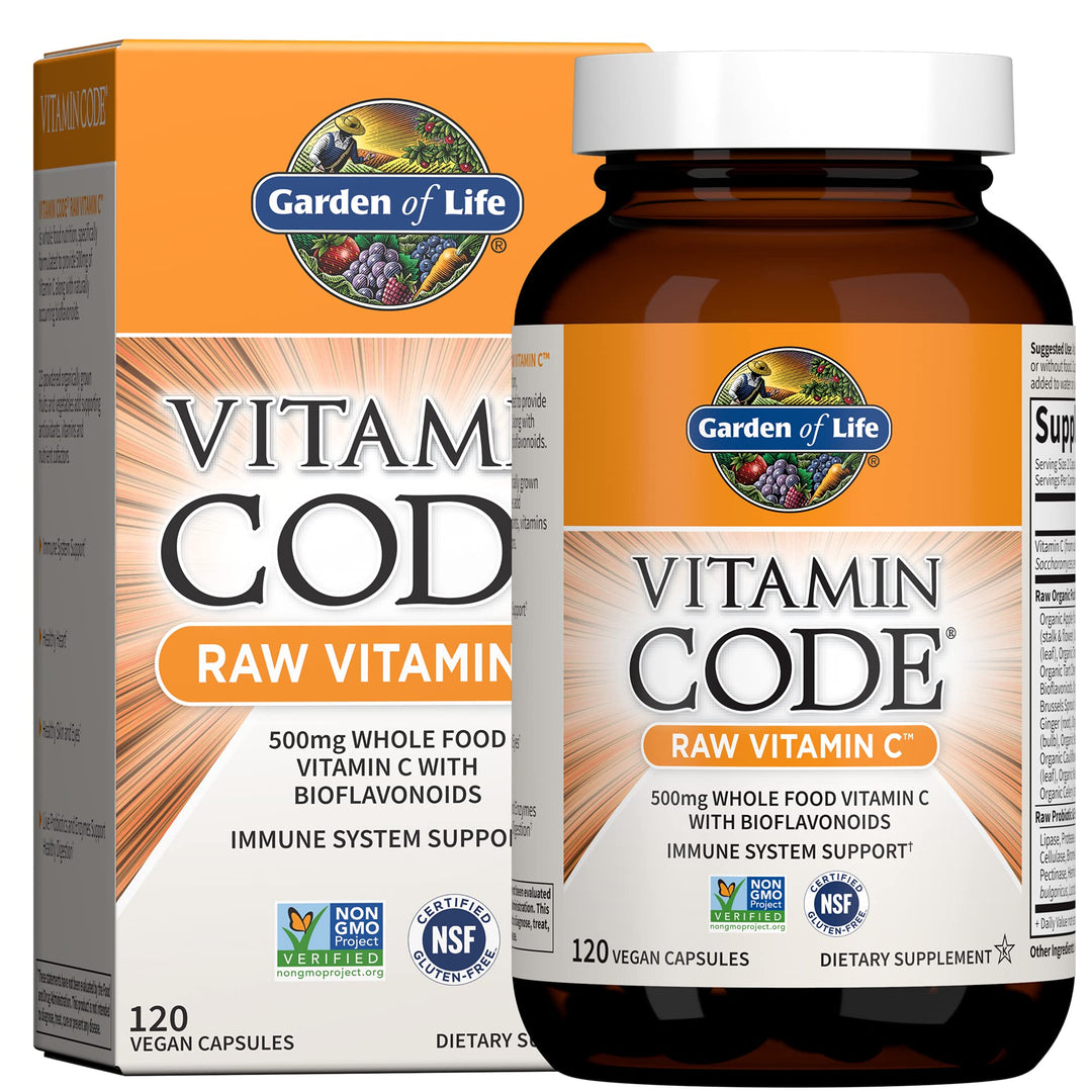 - Vitamin Code Raw VitaminC - 120 Vegan Capsules, 500mg Whole Food VitaminC with Bioflavonoids, Fruits &amp; Veggies, Probiotics, Gluten Free Vitamin-C Supplements for Adults