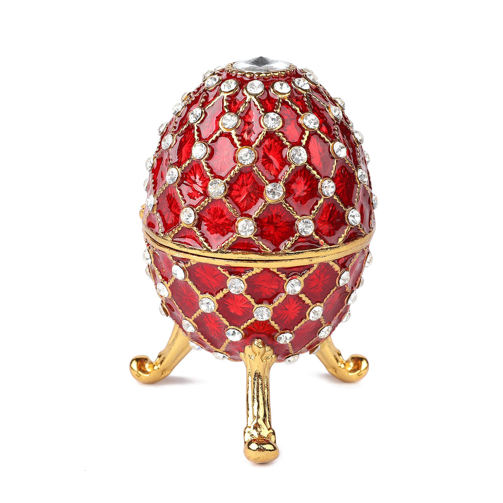 Vintage Red Imperial Easter Egg Style Collectible with Mini Royal Carriage, Unique Gift for Easter Collection