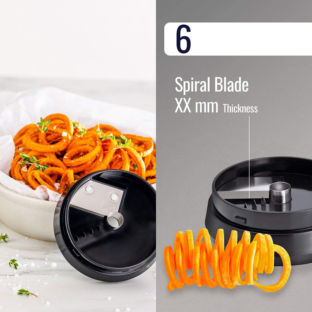Fullstar Black 6 in 1 Vegetable Spiralizer, Stainless Steel Blade, Adjustable Handheld Spaghetti Cutter, Zucchini Noodles, Container Included