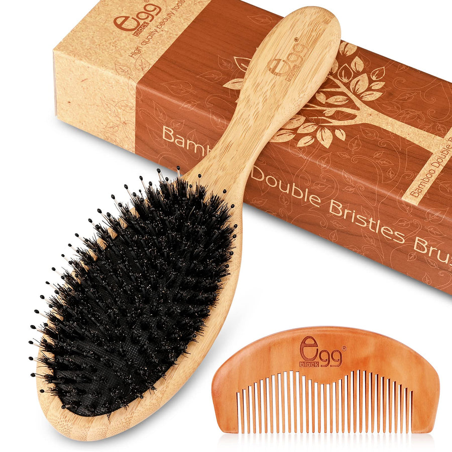 Boar Bristle Brush for Wet/Dry Hair - Smoothing, Massaging, Detangling, Reduce Frizz, Restore Shine - Bamboo Brush for Women, Men, Kids