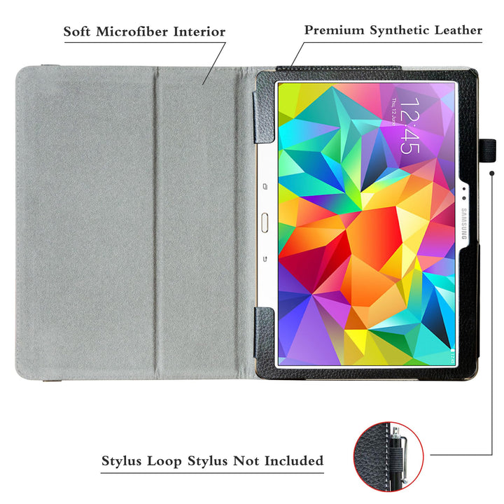 Samsung Tab S 10.5 T800 Case,Bige PU Leather Folio 2-Folding Stand Cover for 10.5 Samsung Galaxy Tab S 10.5 Sm-t800 Sm-t801 Sm-t805 t807 Tablet,Black