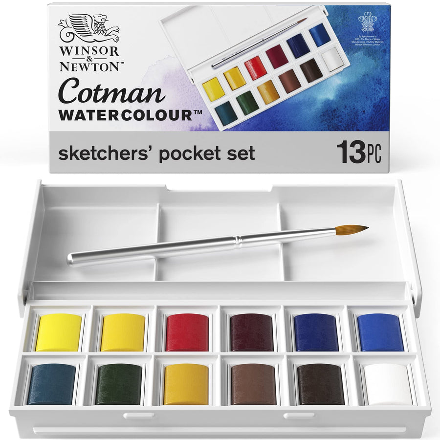 Cotman Watercolor Paint Set, Sketchers' Pocket Set, 12 Half Pan w/ Brush