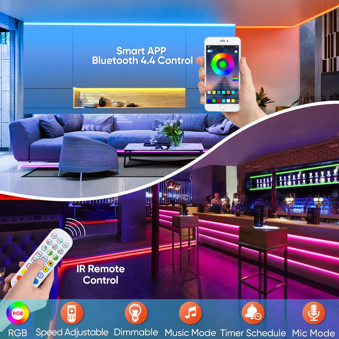 12V Smart Neon LED Neon Strip Lights RGB, Music Sync 16.4FT Flexible Silicone Neon Rope Lighting APP Bluetooth Control, Dimmable Custom Cuttable IP65 Waterproof for Indoor Outdoor