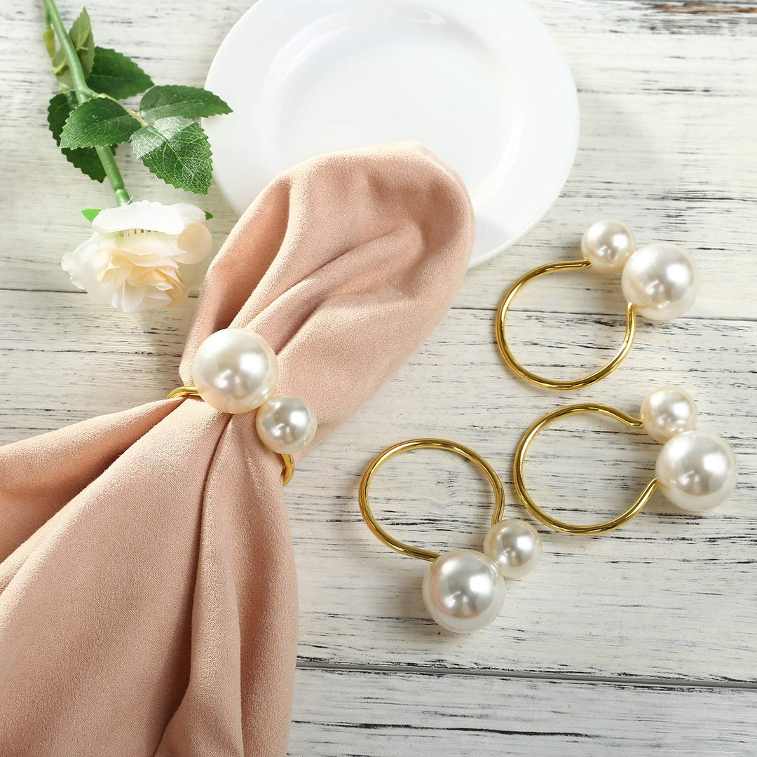 KESOTE Pearl Napkin Rings Set of 6, Gold Napkin Rings H