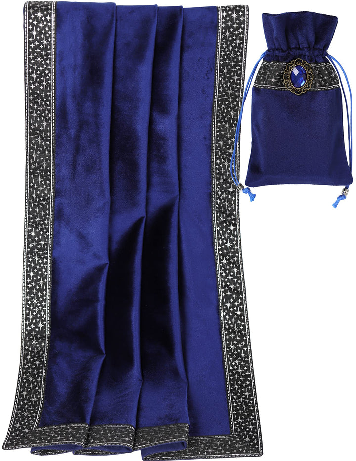 Altar Tarot Table Cloth - 25.6 x 25.6 Inch - Divination Wicca Velvet with Tarot Cards Bag Pouch (Blue(Silver lace))