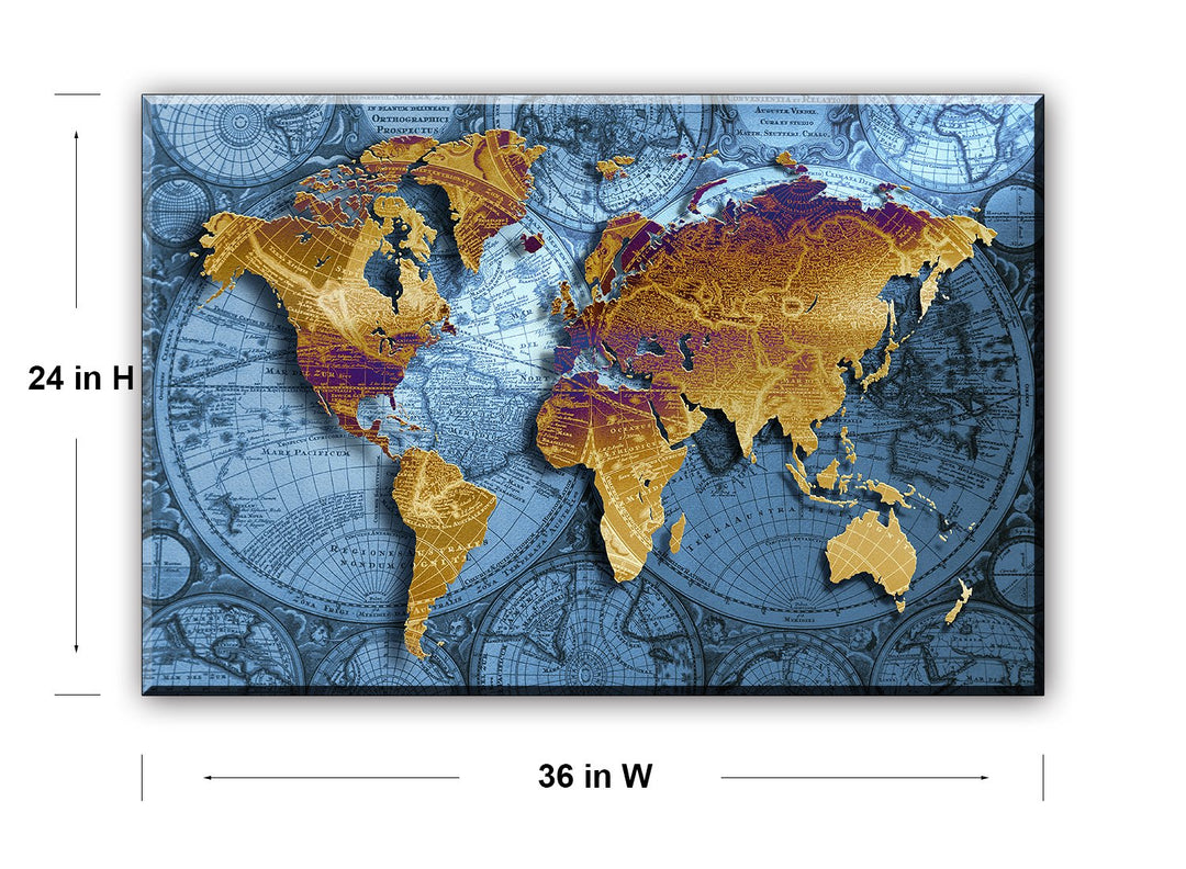 World Map Wall Art for Living Room, PIY Old Nautical Canvas Prints Decor, Retro Painting Home Decorations (Large, 1 Thick Frame, Waterproof Artwork, Bracket Mounted Ready to Hang)