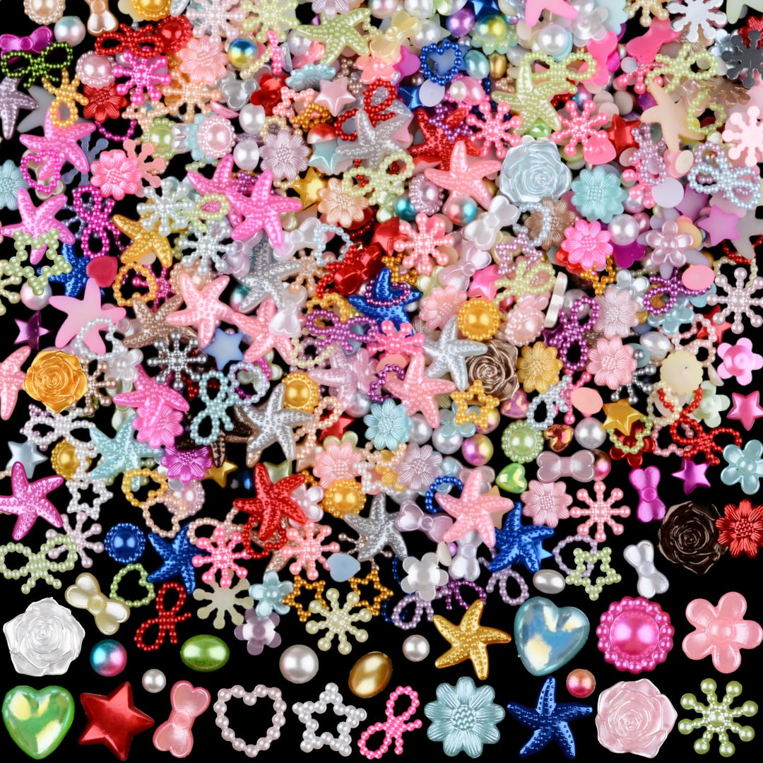 900pcs 4-20mm Random Mixed Styles Crafts Material Embellishments Kit Resins Flatback Rhinestones Pearls Round Beads Charms for Crafts Mixed Styles Loose Gems DIY