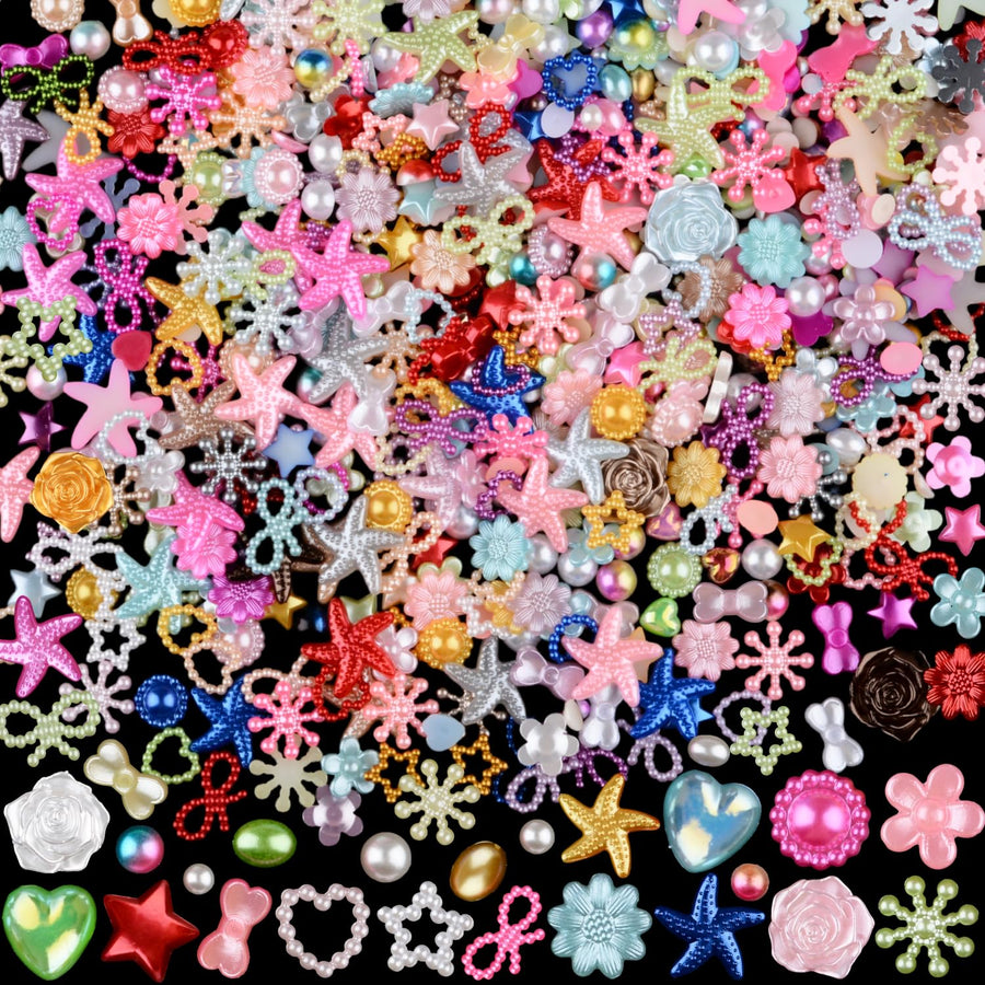 900pcs 4-20mm Random Mixed Styles Crafts Material Embellishments Kit Resins Flatback Rhinestones Pearls Round Beads Charms for Crafts Mixed Styles Loose Gems DIY