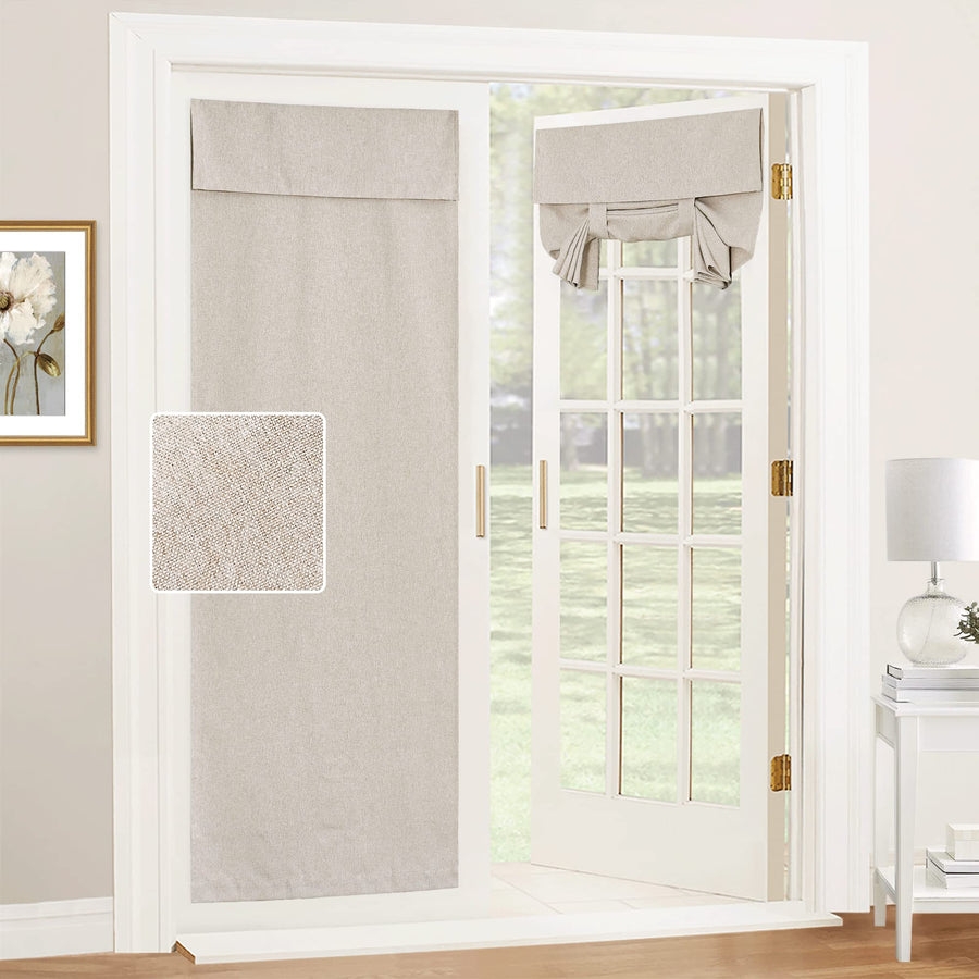 Tricia Room Darkening Curtains for French Door, Nature Linen Blended Privacy Curtains and Drapes Roll Up Blinds for Sightseeing and Window Decor, W26 x L69 inch, 1 Pc, Khaki