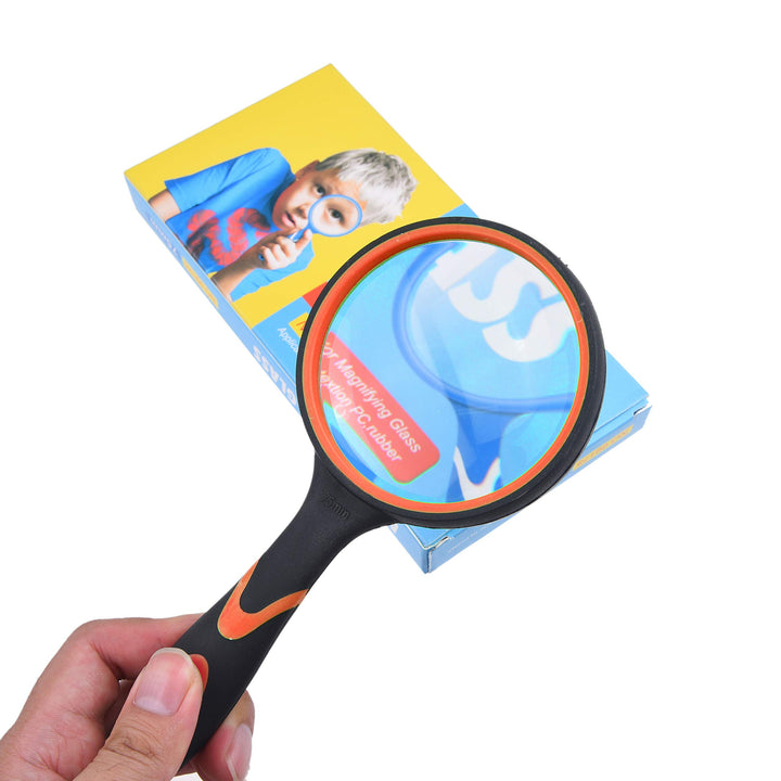 Kare &amp; Kind 8X Handheld Reading Magnifier - 75MM Large Magnifying Lens - Non-Slip Soft Handle - Use for Science, Reading, Insect and Plant Observation - for Kids, Adults, Elderly (Orange)