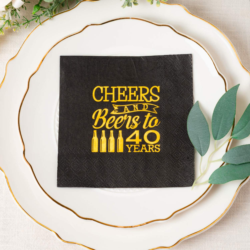Crisky 40th Birthday Cocktail Napkins Black and Gold, B