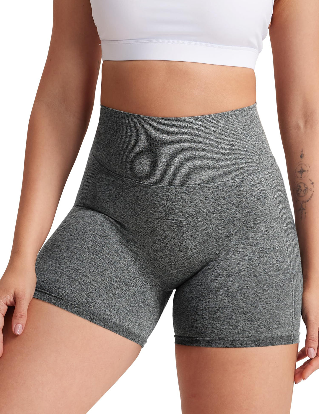 Women High Waist Workout Yoga Gym Smile Contour Seamless Cycling Shorts Dark Grey L