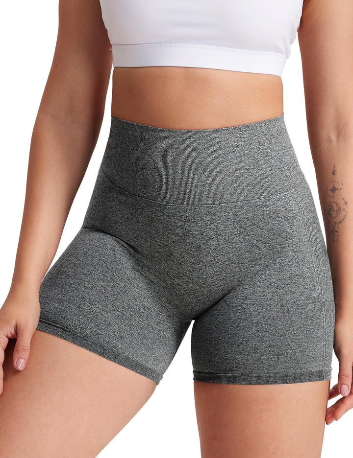 Women High Waist Workout Yoga Gym Smile Contour Seamless Cycling Shorts Dark Grey L