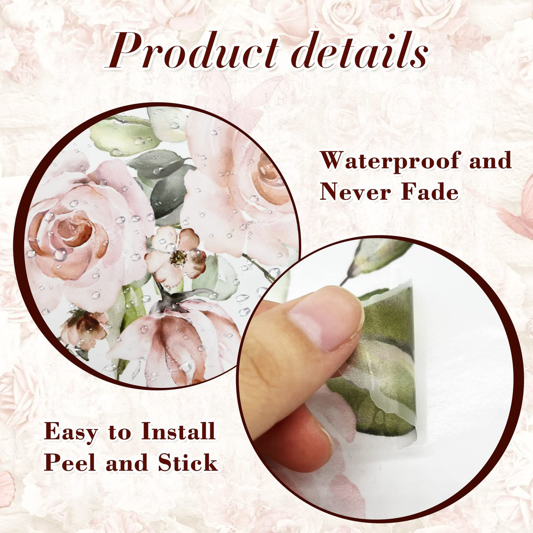 Floral Wall Decals Stickers Bless This Home and All Who Enter Decor Quotes Saying Wall Stickers Rose Peony Pink Flower Wall Decals Blossom Butterfly Decal for Girls Woman Bedroom Living Room Home