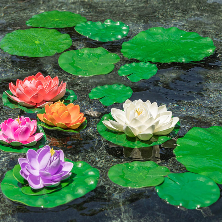 ZAUGONTW 10 Pieces Realistic Lily Pads Leaves for Ponds, Artificial Floating Foam Lotus Leaves, Water Lily Pads Artificial Foliage Pond Decor for Koi Fish Pool Patio Aquarium