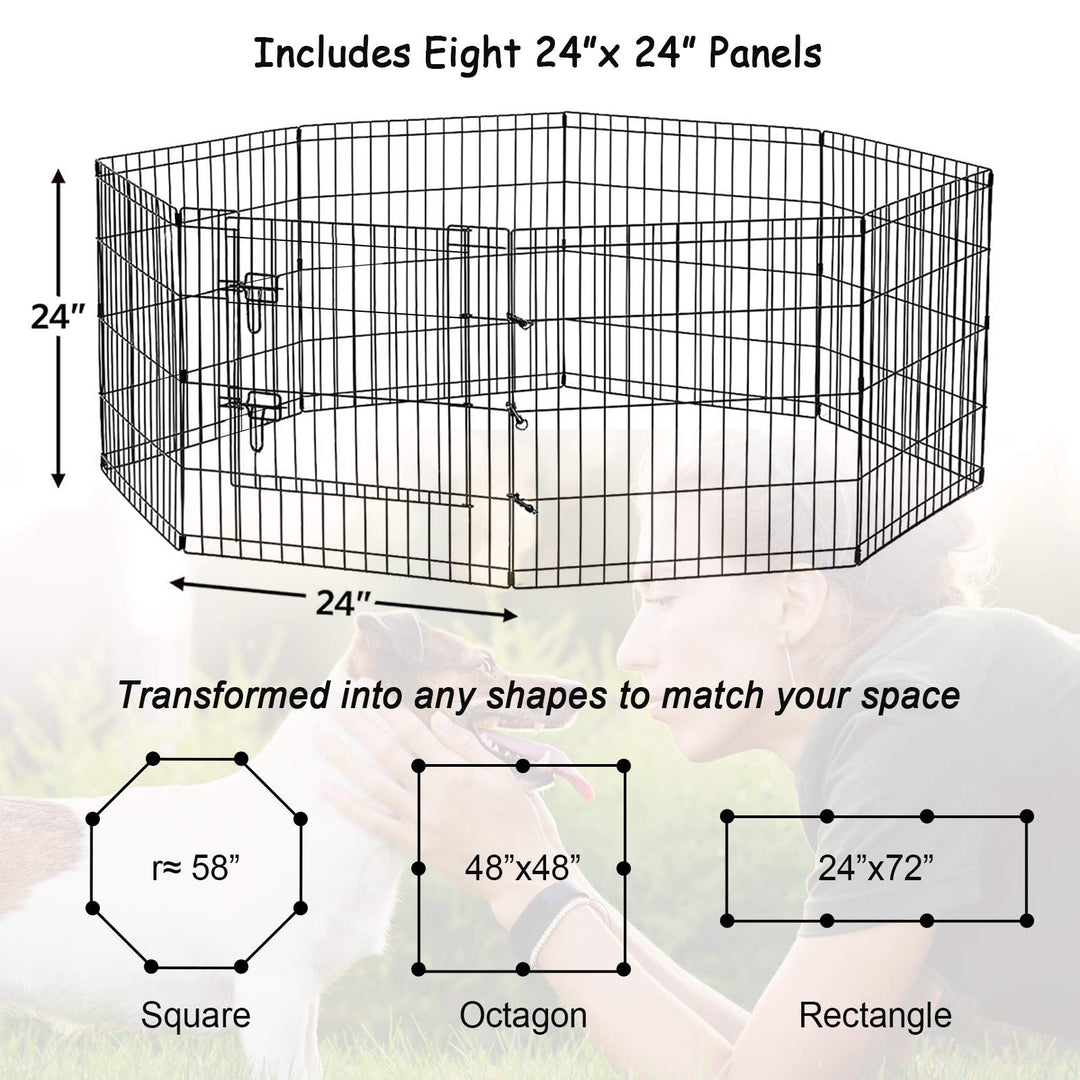 Puppy Pet Playpen 8 Panel 24 Inch Indoor Outdoor Metal Portable Folding Animal Exercise Dog Fence Ideal for Pet Animals Dog Cat Rabbit Breed Puppy (24 x 24 x 8)