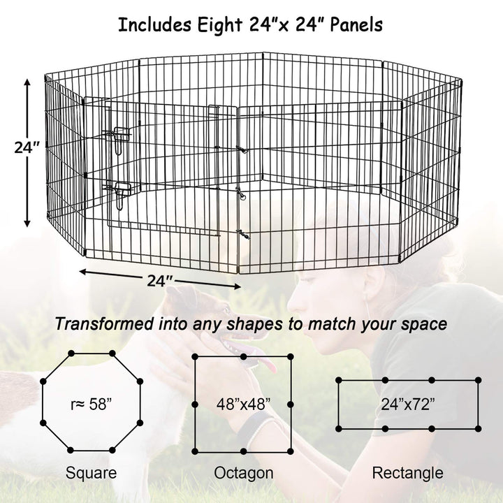 Puppy Pet Playpen 8 Panel 24 Inch Indoor Outdoor Metal Portable Folding Animal Exercise Dog Fence Ideal for Pet Animals Dog Cat Rabbit Breed Puppy (24 x 24 x 8)