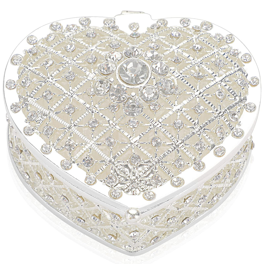 Heart Shape Jewelry Box Wedding Box Keepsake Box Ring Earring Small Trinket Storage Organizer Box for Girls Women Wedding Brithday Gift