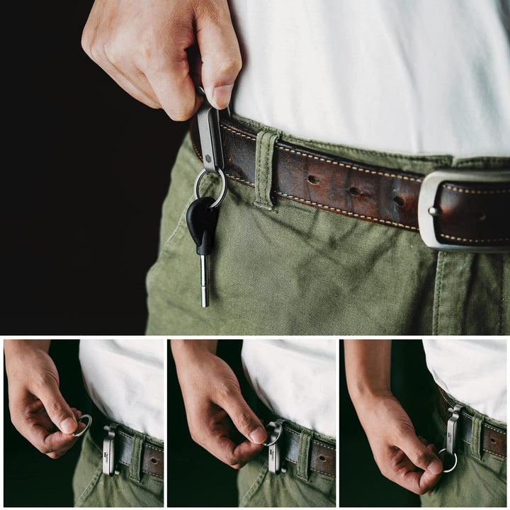 KM00 Titanium Belt Loop Keychain Clip Double Side Quick Release Key Holder with Detachable Key Ring (Stonewashed)