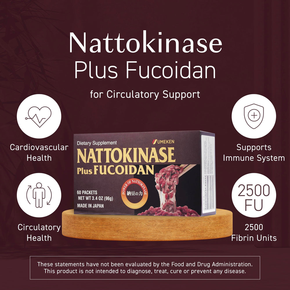 Nattokinase Plus Fucoidan for Circulatory Support, 2500FU Natto, Blood Circulation Supplements, Odor Free & Easy to Take Nattokinase Supplement, Okinawan Fucoidan, 2 Month Supply, 60 Count, Pack of 1